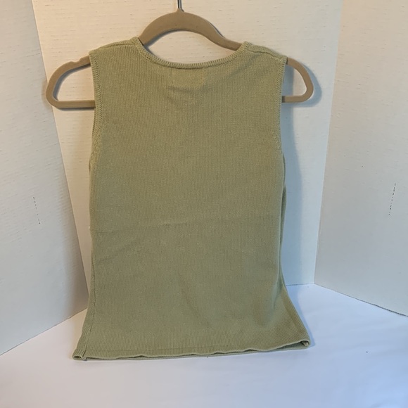 Lemon Grass Cotten blend embroidered sleeveless top. Sage green and white. Med - Picture 7 of 8